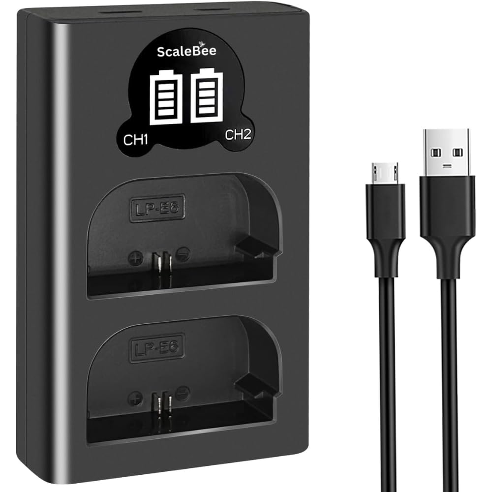 Scalebee LP-E6 Battery Charger Compatible with Canon EOS 5DS, 5D IV/III/II, 5D Mark IV/III/II, 6D, 6D II, 7D, 7D-II, 7D Mark II, EOS 90D, 80D, 70D, 60D, R7, R5, R6, R Canon Camera Charger-image-21