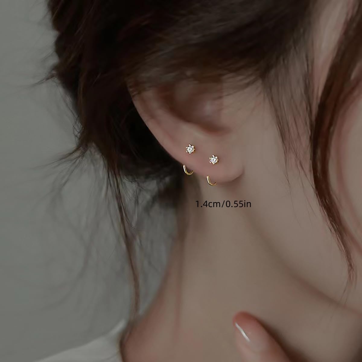 Minimalist CZ Half Hoop Earrings for Women Silver Gold-Toned Tiny Clear Cubic Zirconia Open Small Huggie Hoops Earring for Cartilage Piercing Upper Ear Fashion Christmas Holiday Jewelry - Image 3