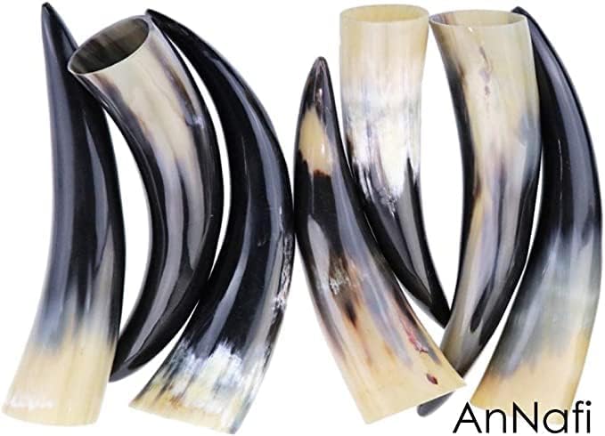 AnNafi® Original Natural Bull Horns I Handcrafted Cow Horn Set LARP SCA I ALE – Medieval Authentic Viking Drinking Horn I Curved Style Horns | Viking & Game of Thrones Fan Collection (Set of 4) - Image 6