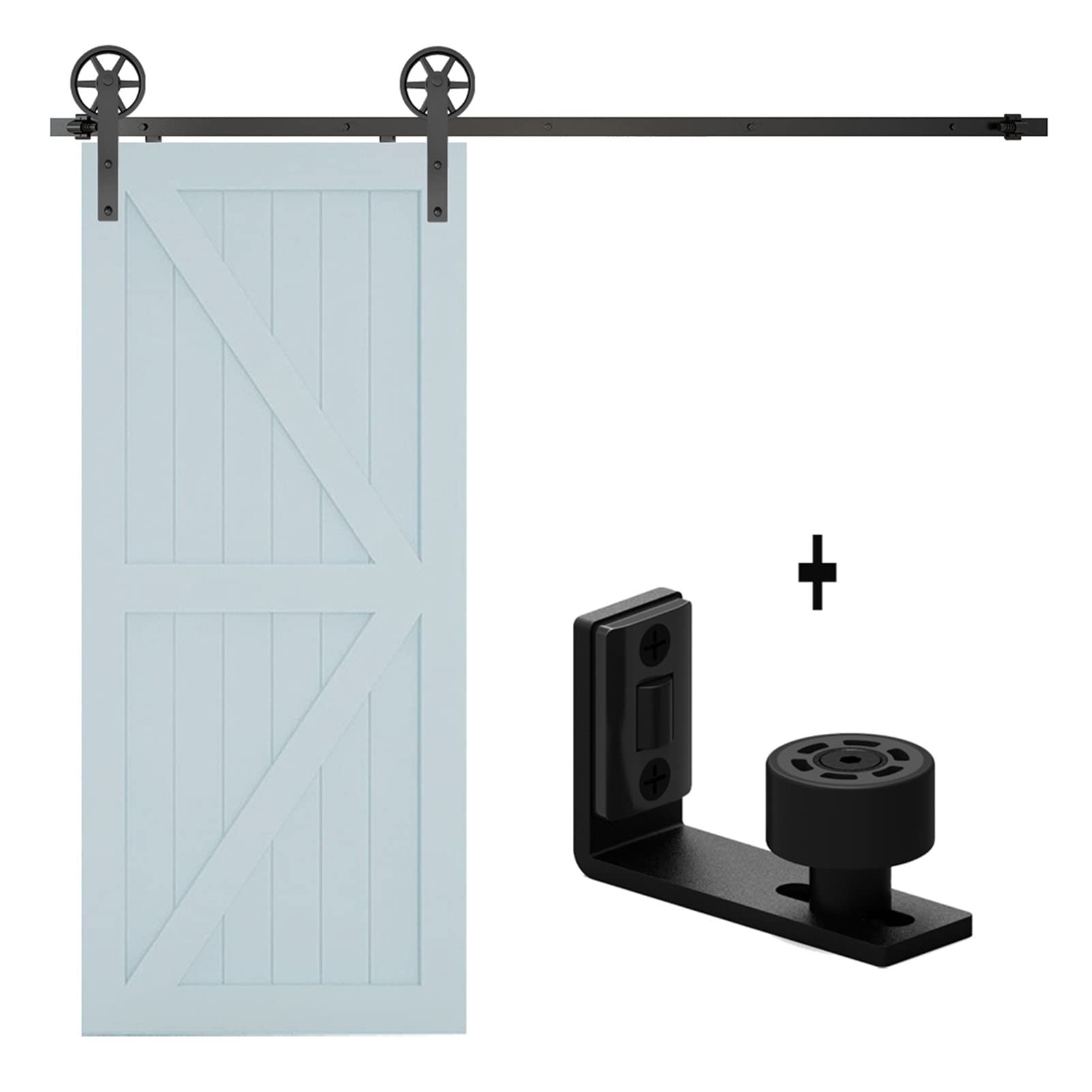 Sliding Door Hardware 4-6.6FT Sliding Barn Door Hardware Kit 122cm-203cm Rail System Industrial Track Big Wheel I Roller Hanger Adjustable Floor Guide(4FT 122cm)