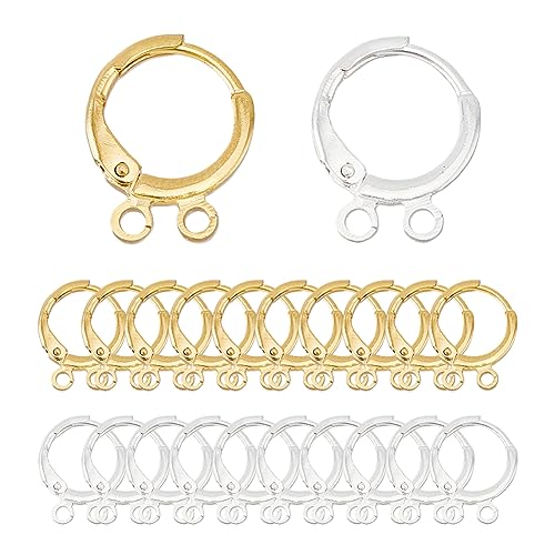 SUPERFINDINGS 40Pcs 2 Color Round Earring Hooks Golden and Silver Lever Back Earring Round French Hook Hypoallergenic Open Loop Leverback Earwires for DIY Earring Jewelry Making Hole 1.5mm