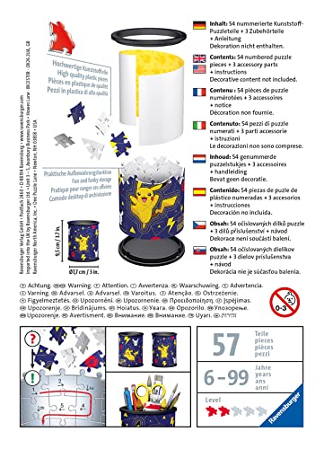 Ravensburger 3D Puzzle 11257 - Utensilo Pokémon Pikachu - 54 Teile - Stiftehalter für Pokémon Fans ab 6 Jahren… – Bild 6