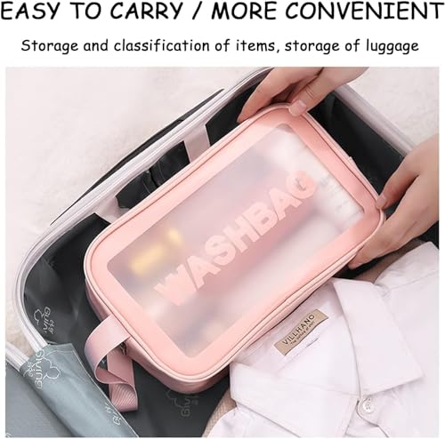 Image of Cosmetic Pouch, Make up Bag for Home & Travel, Toiletry Bag for Cosmetics, Brushes, Accessories Set of 3 - Wash Bag - Light Pink and Black (Blue) (Pink)