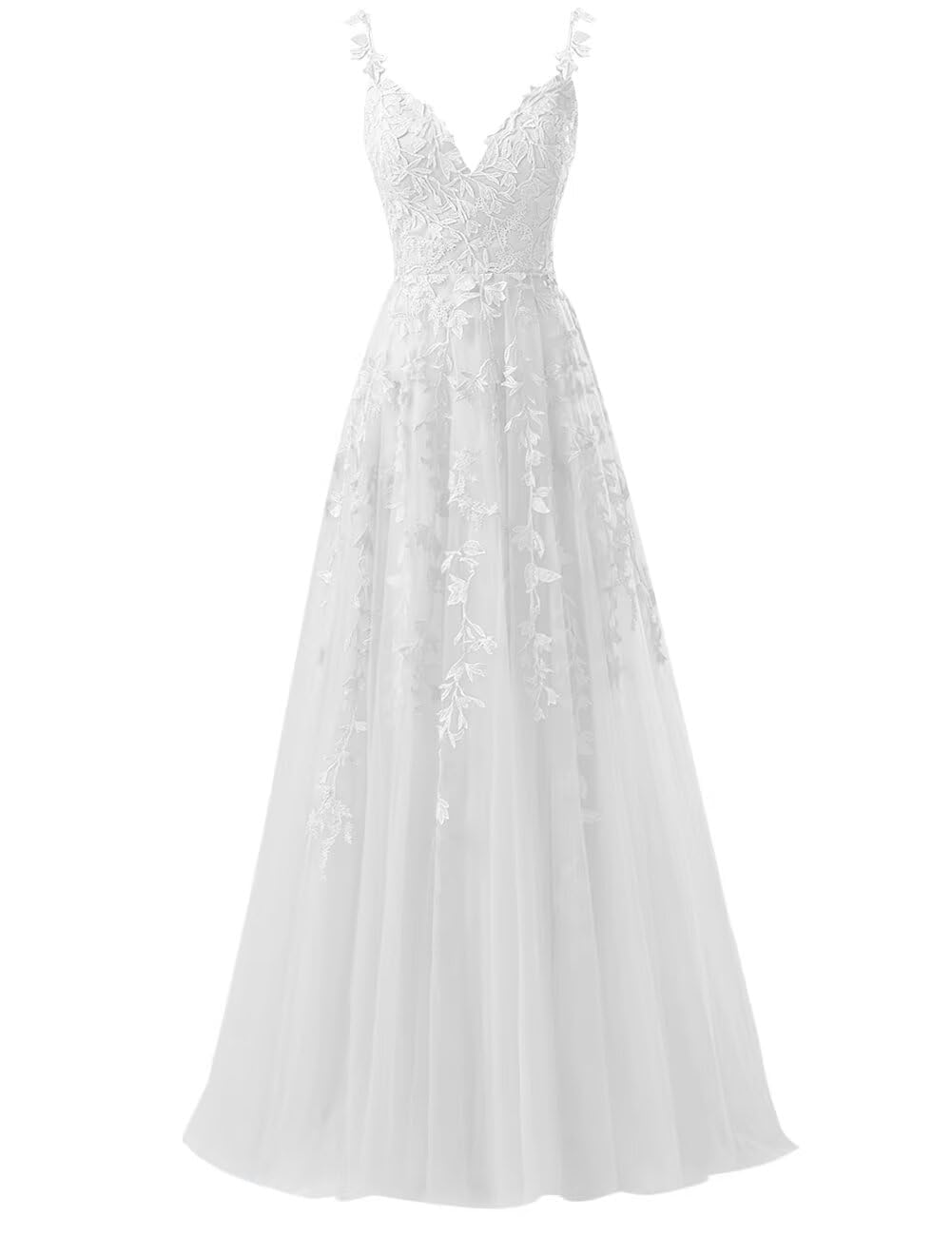 Kurface Women's White Tulle Prom Dresses For With Lace Applique V Neck Corset Elegant Formal Dress Evening Gown Uk6
