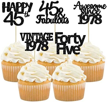 Gyufise 30 Pack Black Glitter 45th Birthday Cupcake Toppers Vintage 1978 Awesome Since 1978 45 Fabulous Cupcake Picks 45th Birthday Wedding Anniversary Party Cake Decorations Supplies
