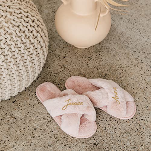 WEDDINGSTAR Blush Pink Custom Printed Plush Crossband Slide House Slippers4