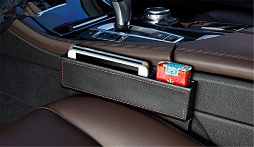 Fochutech Car Pocket Organizer Seat Console Gap Filler Side Catcher Tray Leather Inside Out Interior Accessories Stop Drop for Wallet Phone Coins with Holder (Black)