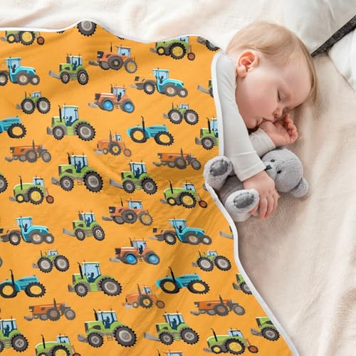 Image of Toddler Blanket for Baby Girls and Boys Soft Warm Swaddle Blanket for Nursery /Strolleoddler Bed /Car seat 30X40in Cartoon Tractors on an Orange Background