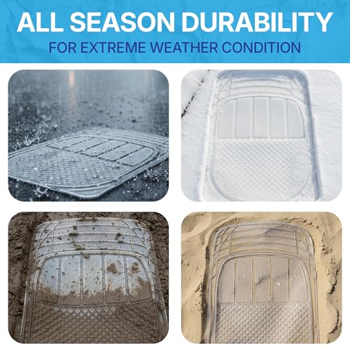 Image of KINGSWAY Accessories Universal PVC Car Floor Mats Set of 5 Compatible with Hyundai Eon Year 2011 to 2019, Customizable Fit PVC Rubber Mat for Car, All-Weather Protection Durable Foot Mats, Transparent