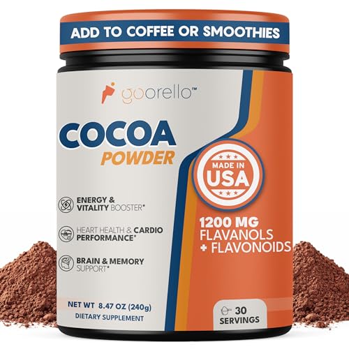 goorello High Flavanol Cocoa Powder Supplement, 1200mg Cocoa Flavanols & Flavonoids, 30 Servings for Support Heart Health, Blood Flow & Nitric Oxide, Dark Cocoa Flavor