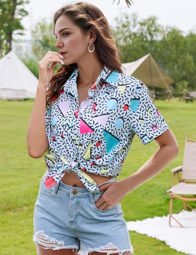 Arssm 80s 90s Shirts for Women Retro Vintage Party Disco Outfits Neon Hawaiian Button Down Blouses Tees Tops4