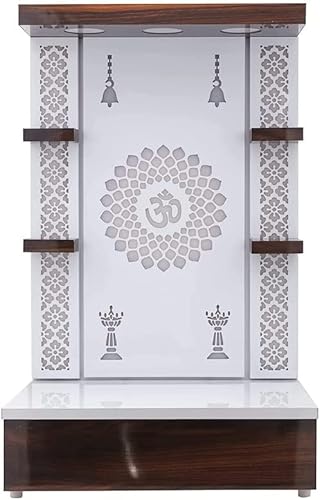PSQURMART Wooden Temple White LED Light for Home and Office|Home Temple|Puja Mandir|Wall Hanging & Table Top Home Mandir(TMP09) SIZE-24x16x12 in