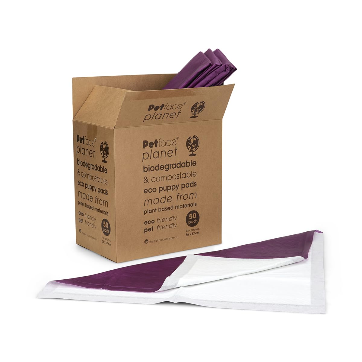 Petface Planet Compostable & Biodegradable Puppy Pads, Pack of 50 Eco-Friendly Pads, 56 x 57 cm