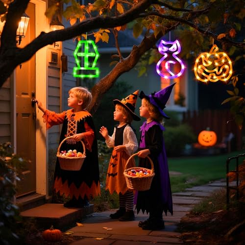 Smilfree Halloween Deko Fenster, 3 LED Fensterlichter Sarg Kürbis Katze – Ansicht 7