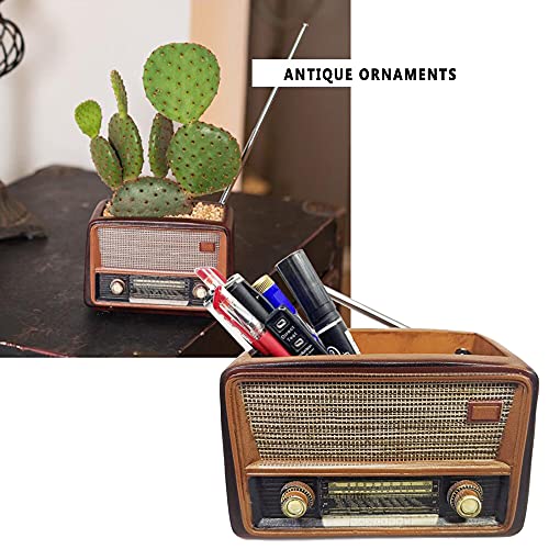 Image of Funny live 4.7 Inches Retro Radio Shape Desktop Decoration Resin Crafts Ornaments Home Office Personality Multi-purpose Succulent Plant Pot | Pen Holder (Light Brown)