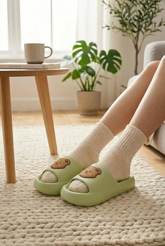 Image of Wolvesden Cute Bear Womens Slip-On Slides | Lightweight & Super-Soft EVA Flip Flops | Daily Wear Slippers For Girls | For Everyday, Casual and Lounge Wear & Outings