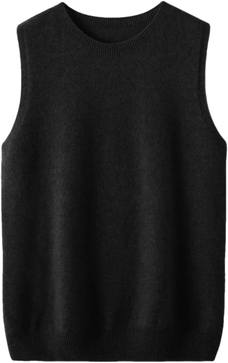 Women Woolen Crew Neck Sweater Vest Solid Sleeveless Casual Ribbed Pullover Knit Waistcoat