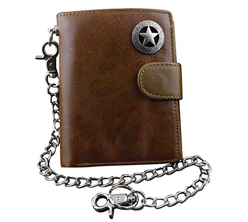 Men's Genuine Leather Biker Star Zipper Card/Money Chain wallet Purse