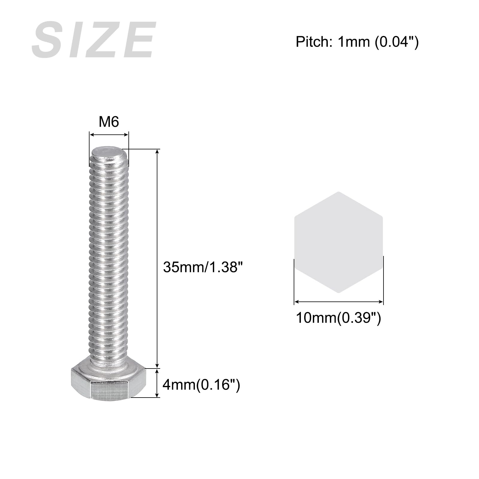 METALLIXITY Hex Bolts (M6-1x35mm) 10Pcs, 304 Stainless Steel Coarse Fully Threaded Hex Head Screw Bolt Machine Screws - Image 2
