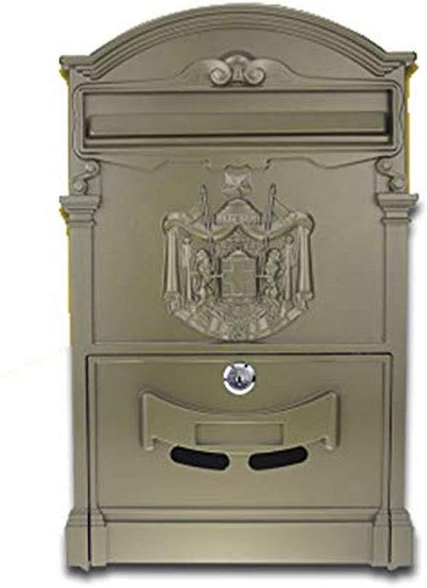 HBJWOV Outdoor Mailbox Retro Vintage European Aluminum Wall Mounted Mail Box Post Secure Letterbox Outside Mailboxes with 8pcs Writing Stationery Paper and 4pcs Envelopes(Black)