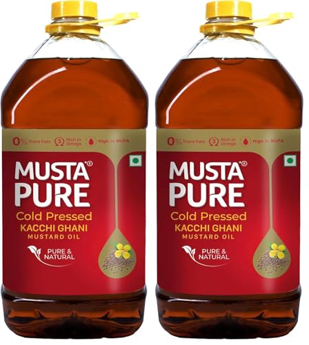 Image of Musta Pure Cold Pressed Kachi Ghani Mustard Oil 2 Litre Cooking Oil, Unrefined, Naturally Cholesterol Free, A1 Grade Real Seeds For Natural Aroma & Flavour For Roasting, Frying, Baking - PET Bottle