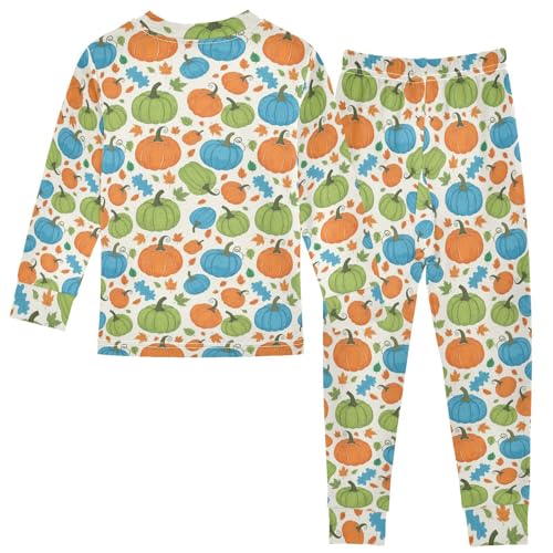 Pajama Sets Long Sleeve Pumpkin Leaves and Autumn Soft Comfy Sleepwear 2 Piece PJS 3-8T3