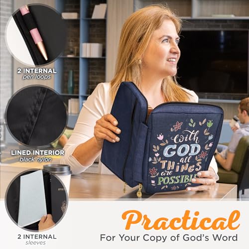 Image of With God All Things Are Possible Navy Floral Value Bible Cover - Matthew 19:26