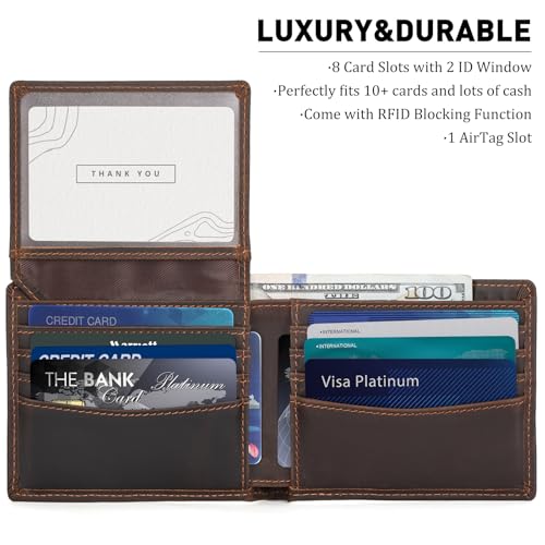 Polare RFID Blocking Cowhide Leather Bifold Wallet For Men with 2 ID Windows2