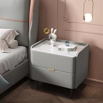 Modern Night Stand with Drawers, Simple Bedside Table, Household Solid Wood Rock Board Bedside Cabinet Storage Cabinet, Small Wood Bedside Cabinet, Bedside Storage CabinetGray,35 * 40 * 46cm