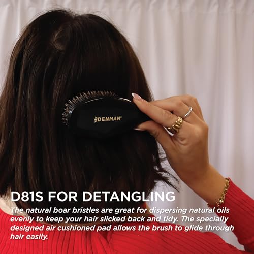 Denman Cushion Hair Brush (Small) with Soft Nylon Quill Boar Bristles - Porcupine Style for Grooming, Detangling, Straightening, Blowdrying and Refreshing Hair – Black, P081S