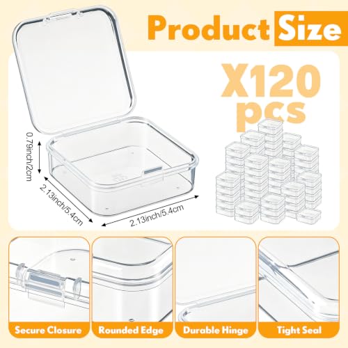 Image of Jetec 120 Pieces Mini Plastic Clear Beads Storage Containers Box for Collecting Small Items, Beads, Jewelry, Business Cards, Game Pieces, Crafts (2.1 x 2.1 x 0.8 Inch)
