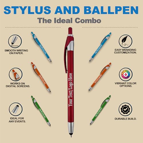 Personalized With your Custom Logo or Text Pens-Pack of 300- for Marketing, Parties, and Events, 2 in 1 Capacitive Stylus & Ballpoint Pen Compatible With Touchscreen Devices, Black Ink, Assorted - Thumbnail 4