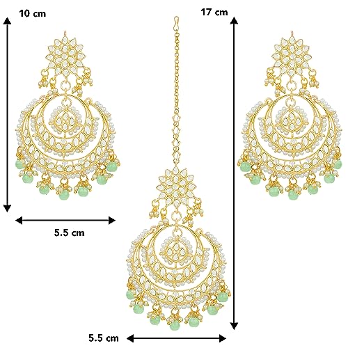 Image of Peora Traditional Jewellery Rhodium Kundan & Pearl Maang Tikka Earring Set for Women Girls