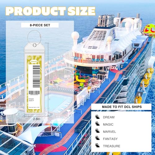 8 Pack DCL Cruise Luggage Tag Holders, Waterproof Durable Plastic with Steel Loops, Fits All DCL Ships Dream, Fantasy, Magic, Wonder, Wish, Treasure, Adventure, DCL Cruise Ship Essentials Must Haves2