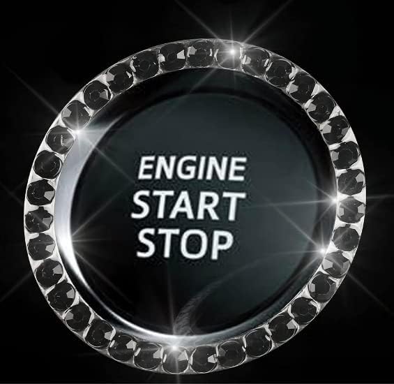 SBE (Black) Car Engine Start Stop Switch Button Cover Decorative Auto Accessories Push Button Sticky Cover Car Interior Decoration Diamond Rhinestone Ring Compatible With H-arrier