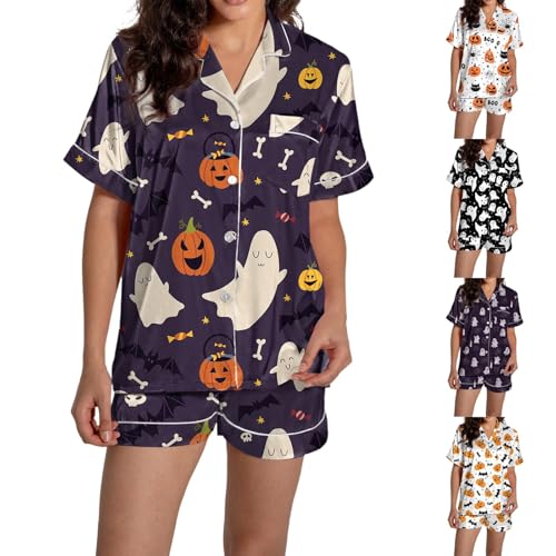 Betadog Womens Silk Pajamas Set Short Sleeve Sleepwear Purple Medium - image 1