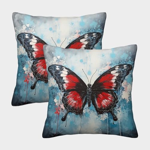 NANJIA Butterfly Pillow Cases Homeware Cushions with Invisible Zipper Decorative Set of 2 for Living Room Bedroom Couch Sofa Chair Outdoor 50x50cm