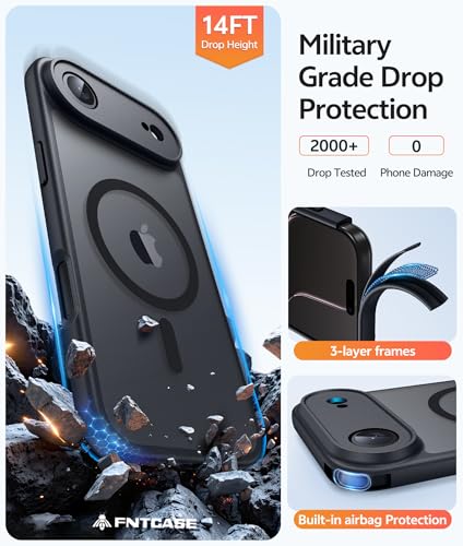 Image of FNTCASE for iPhone Air Case: [Compatible with Magsafe] Translucent Matte Cases with [Full Camera Protection] [Screen Protector] Military Grade Shockproof Protective Phone Cover - Black