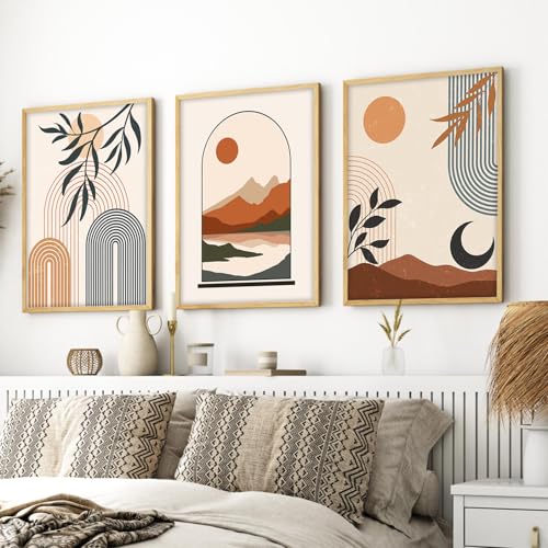 ARTELLY Painting Boho Wall Art Home Decoration Paintings With Frame For Living Room Bed Room Hotel Wall Decor Digital Reprint Set of 3 (Boho 1, 19x28 inch)