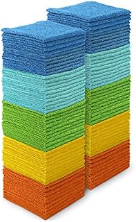 AIDEA Microfibre Cloth Pack of 100, Multifunctional Reusable Microfibre Cleaning Cloth, Lint Free Streak Free Washable Cloth Duster for House, Kitchen, Car, Motorbike,Windows 30 x 30 cm