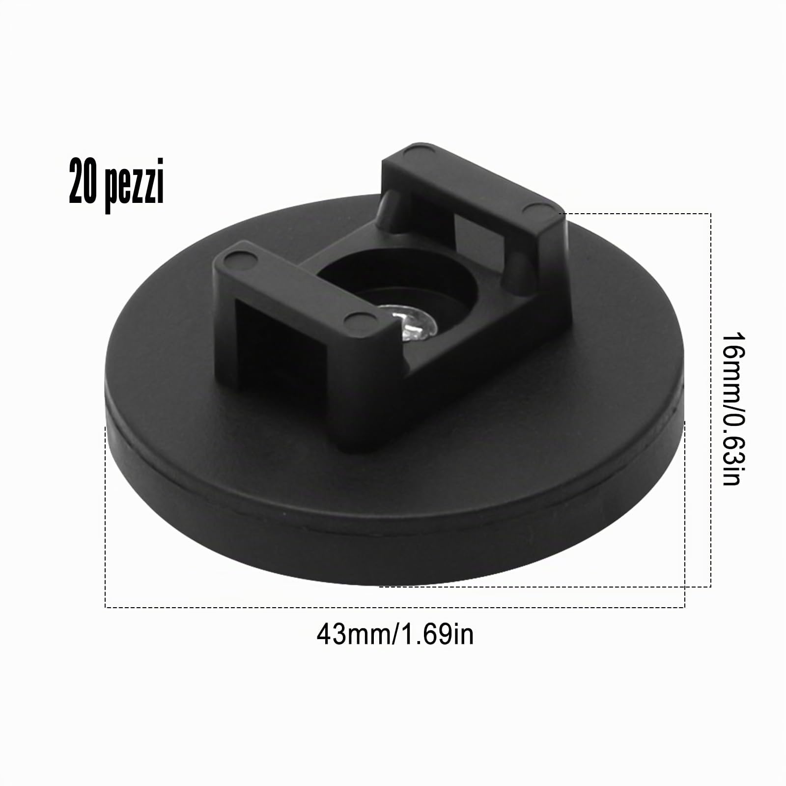 20 supporti magnetici con fascette per cavi - Base da 43 mm - Supporto magnetico per cavi per l'organizzazione dei cavi - Forza di trazione 8,5 kg