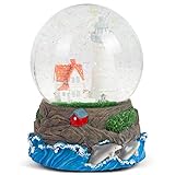 Elanze Designs Cape Cod Lighthouse Cottage 100MM Sturdy Wind Up Music Glitter Water Snow Globe Tabletop Dresser Figurine Decoration Plays Tune by The Beautiful Sea