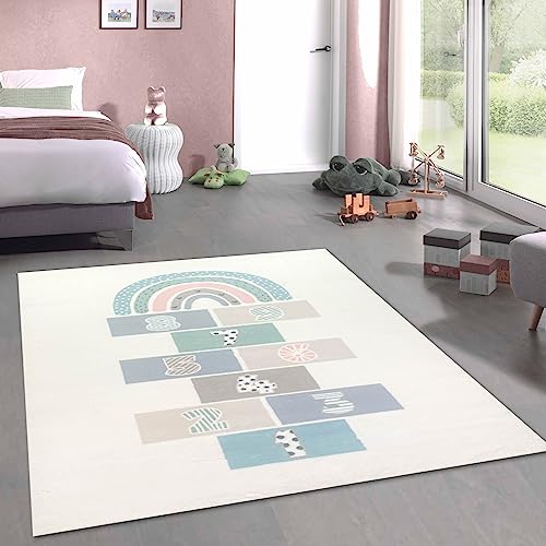 CARPETIA Kinderzimmer-Teppich pflegeleicht Zahlen weich in Creme 120x170 cm