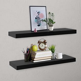 RAUGAJ Estantería flotante de pared, 2 unidades, color negro, 80 x 20 x 3,8 cm