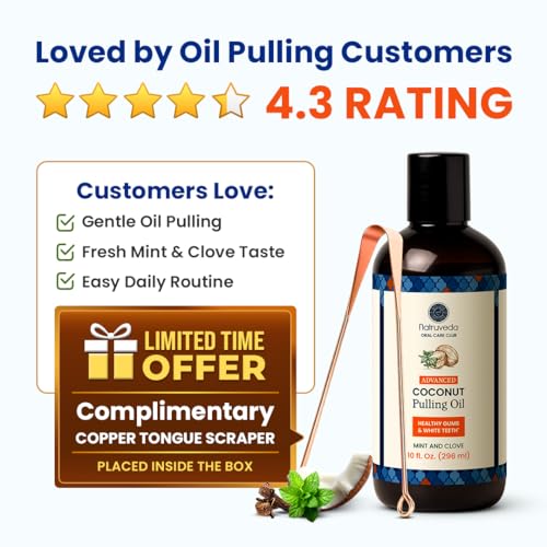 Image of Natruveda Coconut Oil Pulling Mouthwash - Natural Whitening Ayurvedic Rinse | Fresh Mint Blend | Coconut Oil Pulling for Teeth & Gums | Whyte Oil Pulling | Aceite de Coco para Los Dientes -10 oz
