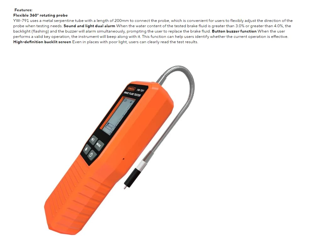 YW-791 wysoka czułość wielu rodzajów oleju Testowanie dźwięku i światła podwójny alarm Tester płynu hamulcowego