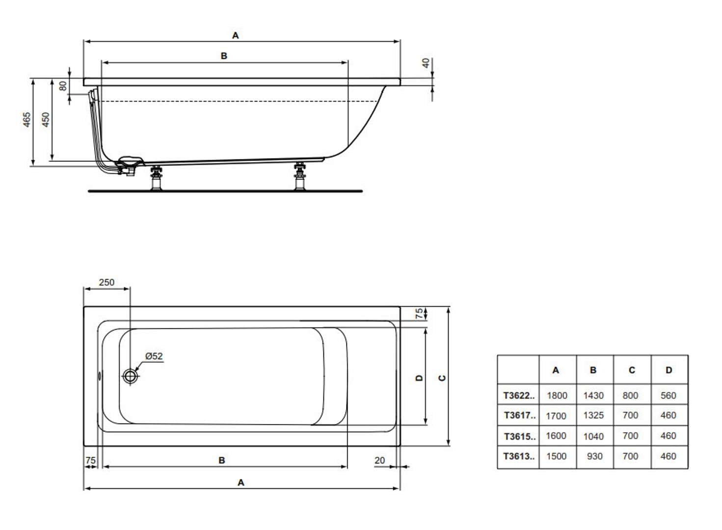 Ideal Standard Serie Connect Air Vasca da Bagno 160x70cm T361501 da Incasso Solo Guscio, Bianco