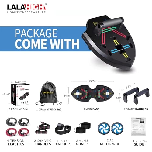 Lalahigh LALAHIGH-1 Portable Home Gym System For Men And Women:Push Up Board, Pilates Bar & 20 Fitness Accessories With Resistance Bands And Ab Roller Wheel-Professional Strength Training Exercise thumb #6