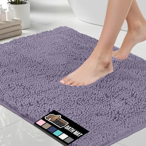 GORILLA GRIP Bath Rug Mat, Soft Absorbent Chenille, Quick Dry Microfiber Mats, Rubber Backing Washable Shower Floor Rugs, Bathmat Runner, US Designed Bathroom Home Decor Accessories 24x17 Light Purple