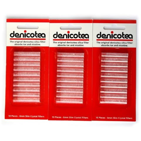 Denicotea Slim Crystal Filter - 10 Count - 3 Pack - 30 Filters Total - For Use with Nice Holders - Reduce Tar & Carcinogens - Will Not Affect Flavor - Reduce Staining of Skin - 10135 Cover